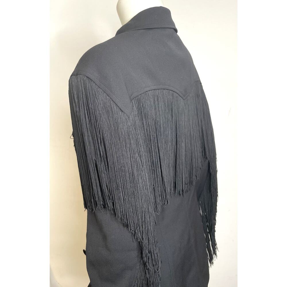 VTG Moschino Black Western Jacket Womens US 14 Wool Fringe Trim Button Front - Picture 12 of 16